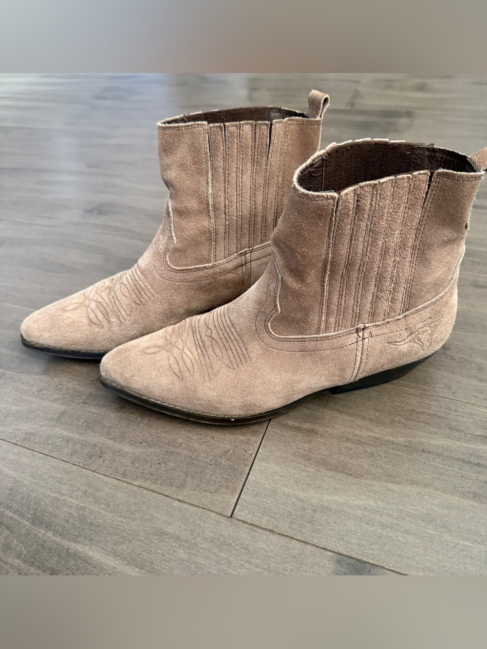 Joe Sanchez Vintage Taupe Suede Western Cowboy Ankle Boots size 7.5/8
